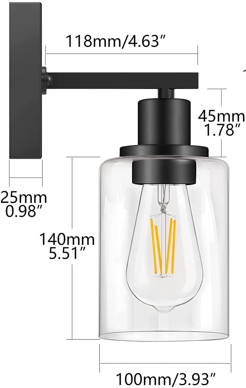 SINOMAN SINOMAN Wall Sconces Vintage Vanity Lights for Bathroom Modern Wall Light Fixtures with Clear Glass Shade Farmhouse Wall Lamp for Bedroom Mirror Living Room 107 Black Pack of 1  - Image 3