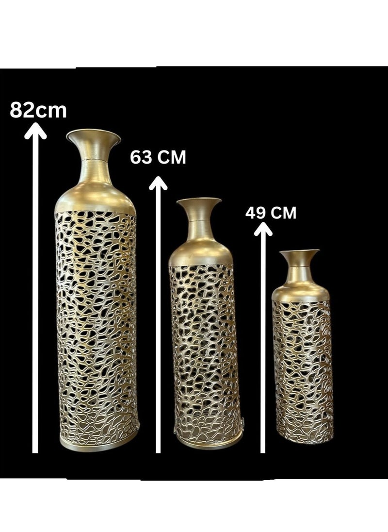 Roman Gifts Metal Decorative Vase Abstract Patterned Centerpiece Vases with Open Frame Design, Set of 3 Vases for Home Decoration 