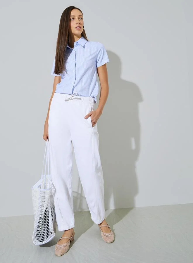 ستايلي White Barrel Fit Jogger Style Jeans