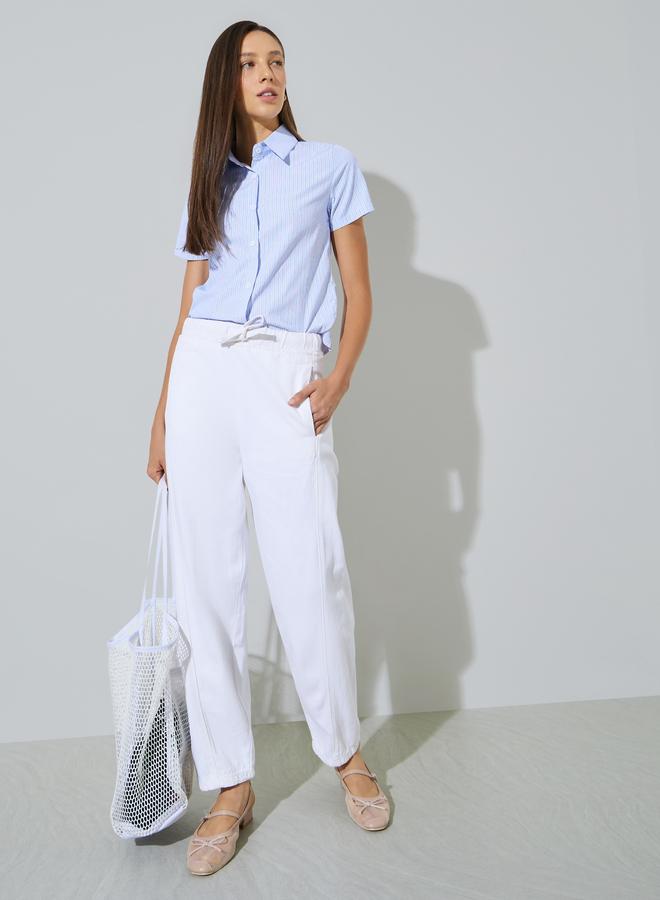 Styli White Barrel Fit Jogger Style Jeans - Image 1