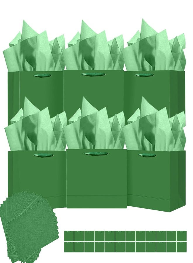 qiqee 24PCS Dark Green Gift Bags with Ribbon Handles 9.6"x7.9"x4.3" Medium Size Gift Bags (Tissue Paper included, Medium Wide - Image 1