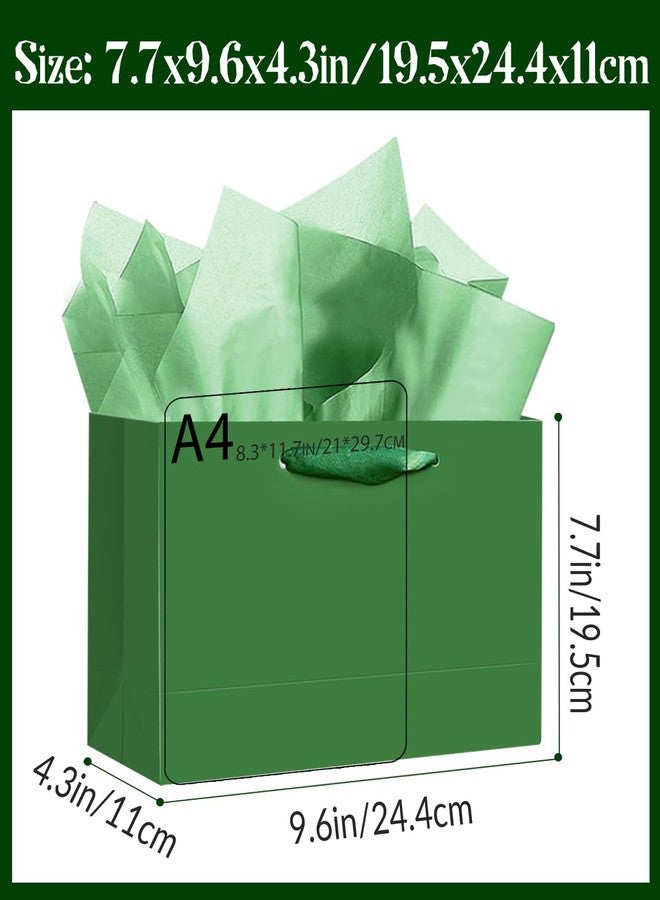 qiqee 24PCS Dark Green Gift Bags with Ribbon Handles 9.6"x7.9"x4.3" Medium Size Gift Bags (Tissue Paper included, Medium Wide - Image 3