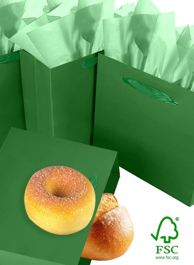 qiqee 24PCS Dark Green Gift Bags with Ribbon Handles 9.6"x7.9"x4.3" Medium Size Gift Bags (Tissue Paper included, Medium Wide - Image 2