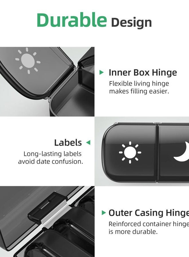 PULIV Extra Large Weekly Pill Organizer 2 Times a Day, One-Side Open Pill Box 7 Day for Easy Filling, Black Privacy Protection AM PM Pill Case for Vitamins, Medication, Supplements, Fish Oils Black - Image 4