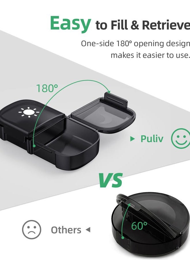 PULIV Extra Large Weekly Pill Organizer 2 Times a Day, One-Side Open Pill Box 7 Day for Easy Filling, Black Privacy Protection AM PM Pill Case for Vitamins, Medication, Supplements, Fish Oils Black - Image 2
