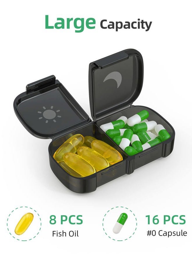 PULIV Extra Large Weekly Pill Organizer 2 Times a Day, One-Side Open Pill Box 7 Day for Easy Filling, Black Privacy Protection AM PM Pill Case for Vitamins, Medication, Supplements, Fish Oils Black - Image 3