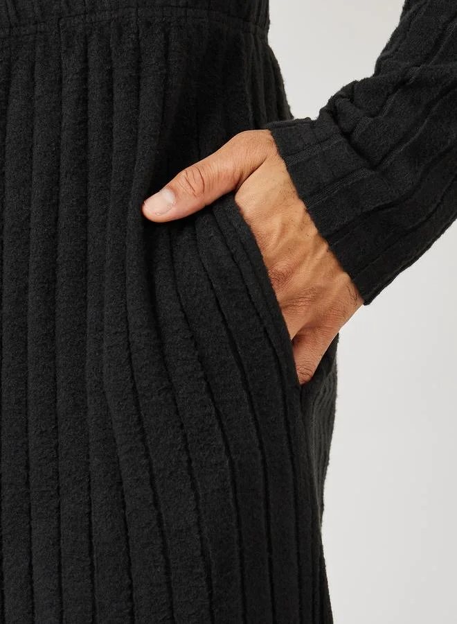 Styli Black Ribbed Long Sleeves T-Shirt And Open Hem Pyjama Set for Men | Best Price UAE