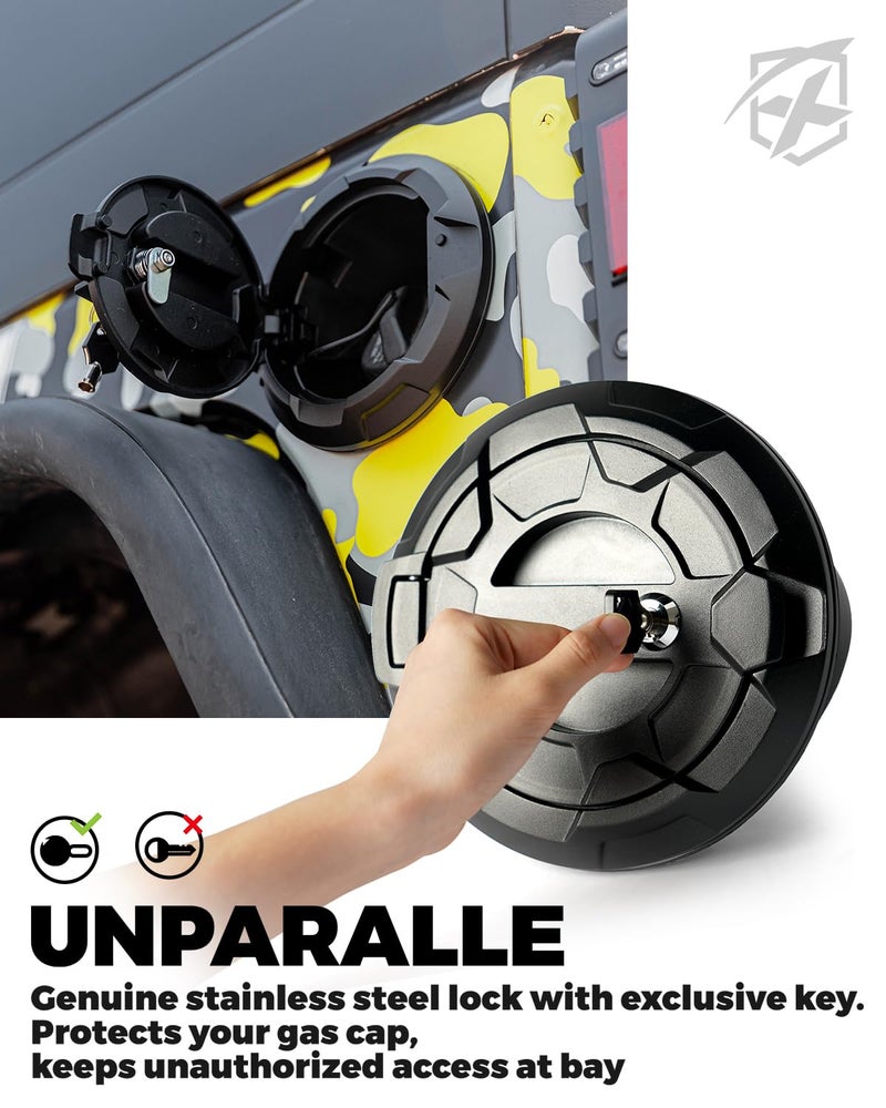 Xprite غطاء قفل خزان الغاز Xprite متوافق مع جيب رانجلر JK JKU Unlimited Rubicon Sahara من 2007-2018، غطاء باب تعبئة الوقود المصنوع من الألمنيوم، (مفاتيح متضمنة) - Image 2