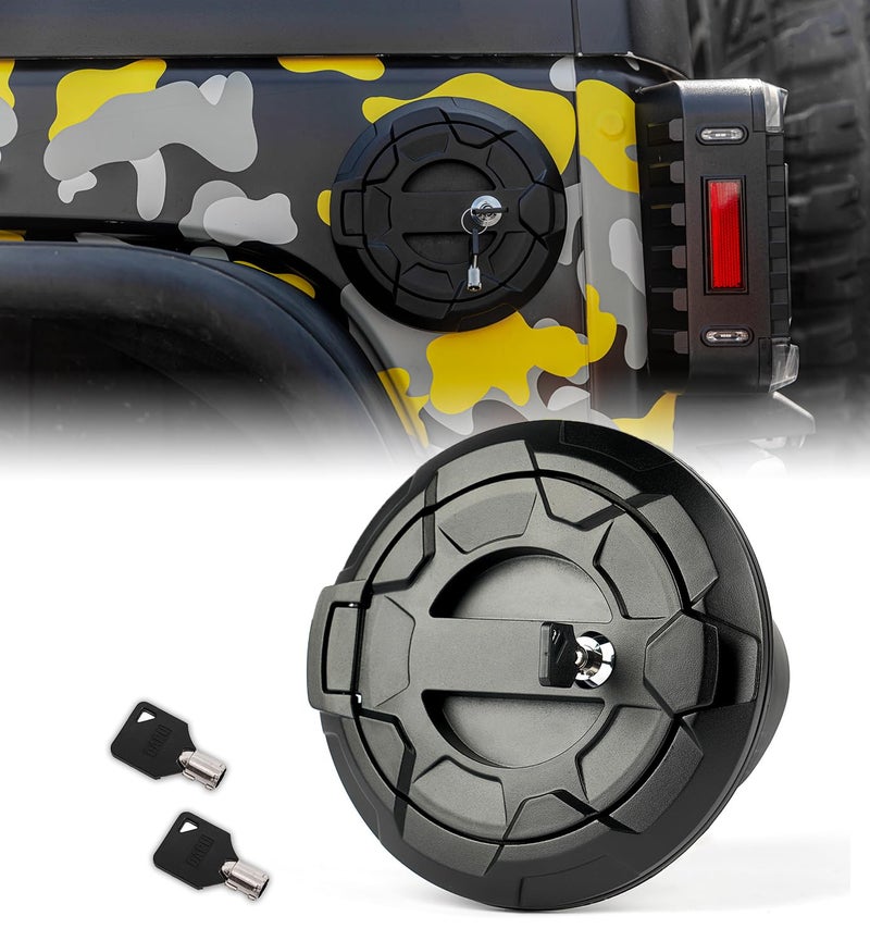 Xprite غطاء قفل خزان الغاز Xprite متوافق مع جيب رانجلر JK JKU Unlimited Rubicon Sahara من 2007-2018، غطاء باب تعبئة الوقود المصنوع من الألمنيوم، (مفاتيح متضمنة) - Image 1