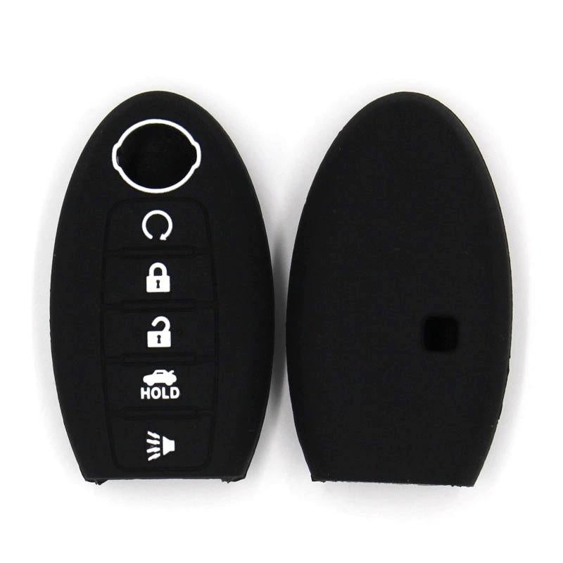 Silicone Key Fob Cover for Nissan Teana Qashqai Murano, 5-Button Remote Key Protector Case, Anti-Scratch Anti-Drop Key Shell,Black 2pcs