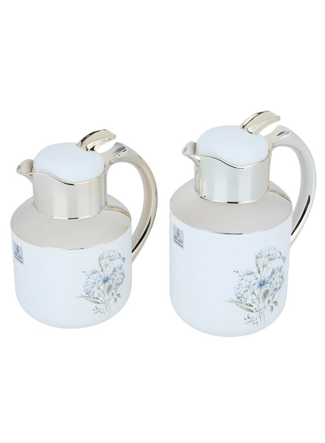 Alsaif Gallery Floria Pro White With Floral Gold Pattern Set Of 2 Thermoses  - Image 1