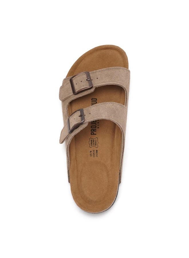 Project Cloud 100% Genuine Leather Flat Sandals For Women 2026 Cork Footbed Womens Sandals with Memory Foam and arch support Vacation Essentials Slides for Women Footwear (Venita), Driftwood Suede - Image 3