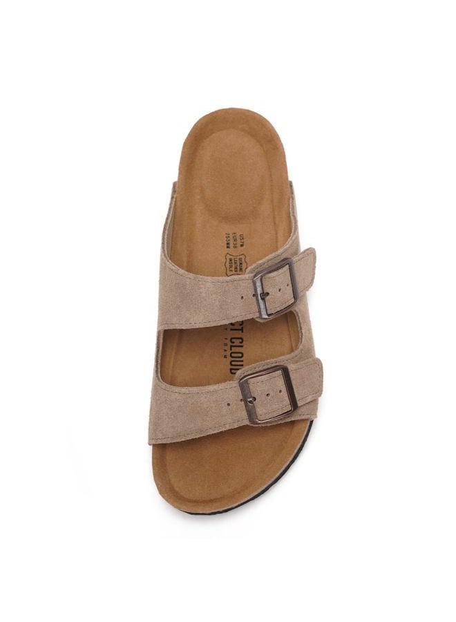 Project Cloud 100% Genuine Leather Flat Sandals For Women 2026 Cork Footbed Womens Sandals with Memory Foam and arch support Vacation Essentials Slides for Women Footwear (Venita), Driftwood Suede - Image 2
