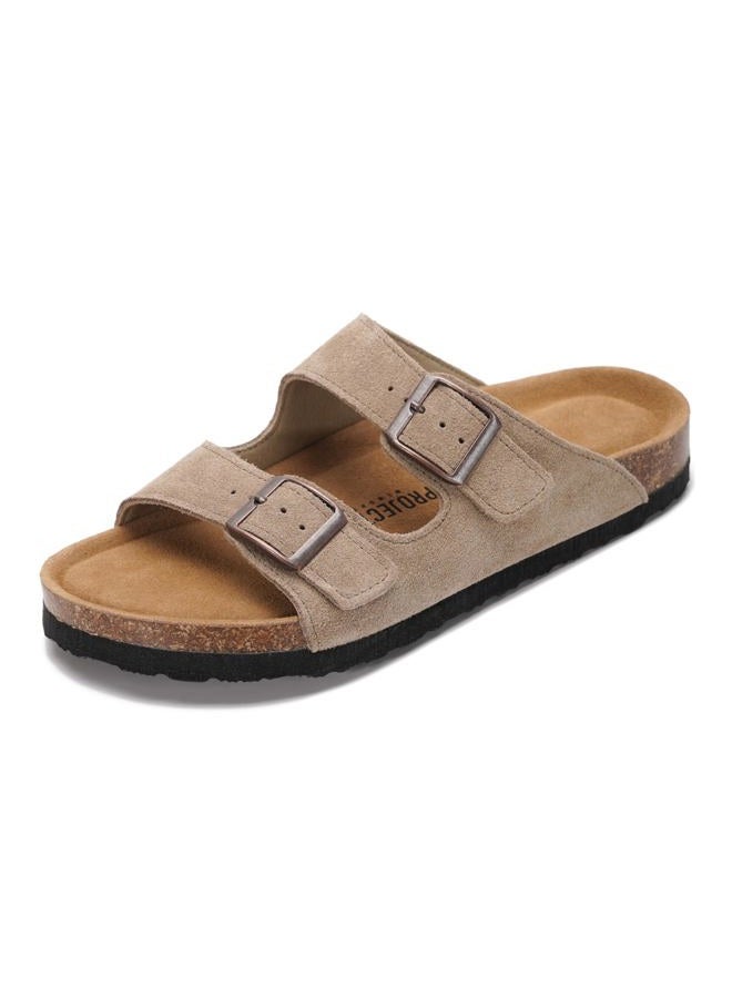 Project Cloud 100% Genuine Leather Flat Sandals For Women 2026 Cork Footbed Womens Sandals with Memory Foam and arch support Vacation Essentials Slides for Women Footwear (Venita), Driftwood Suede - Image 5