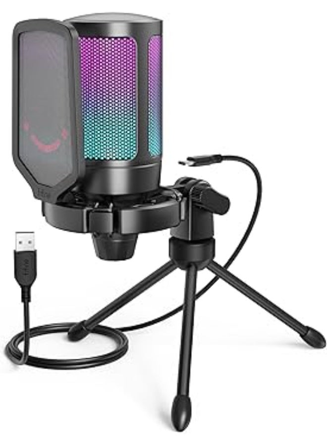 Gaming USB Microphone for PC PS5, Condenser Mic with Quick Mute, RGB Indicator, Tripod Stand, Pop Filter, Shock Mount, Gain Control for Streaming Discord Twitch Podcasts Videos- AmpliGame - Image 1
