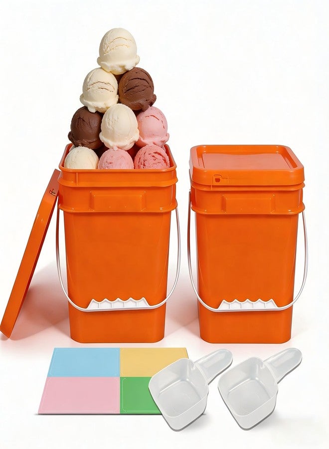 ASEVAT 2 Pack 1Gallon (4L) Square Orange Food Storage Containers with Lids & Scoops, BPA Free Plastic Flour Sugar Storage Containers for Kitchen Pantry Cereal Rice Pasta Snack - Image 1