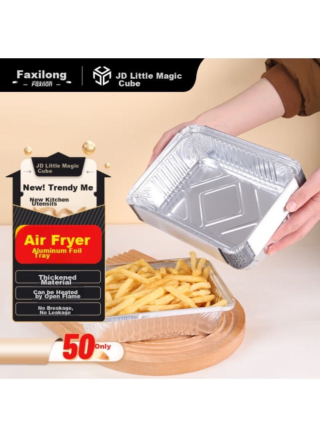 Faxilon Faxi Long Air Fryer Oven-specific Aluminum Foil Trays, 1100ml*50 Pieces, Rectangular, Disposable, Thickened - Image 1