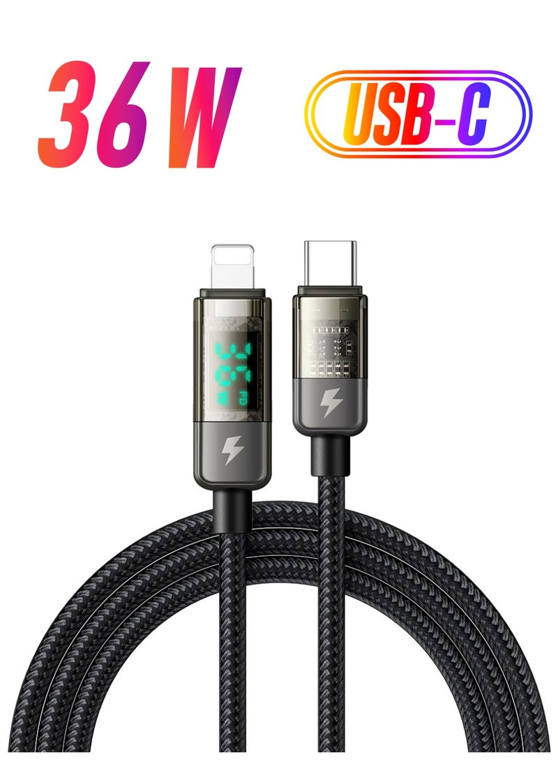 MCDODO Type-C to Lightning Fast Charging Cable 36W 1.2m with Digital Display Power Monitoring Auto Power Off PD Support Compatible with iPhone iPad AirPods - Image 1