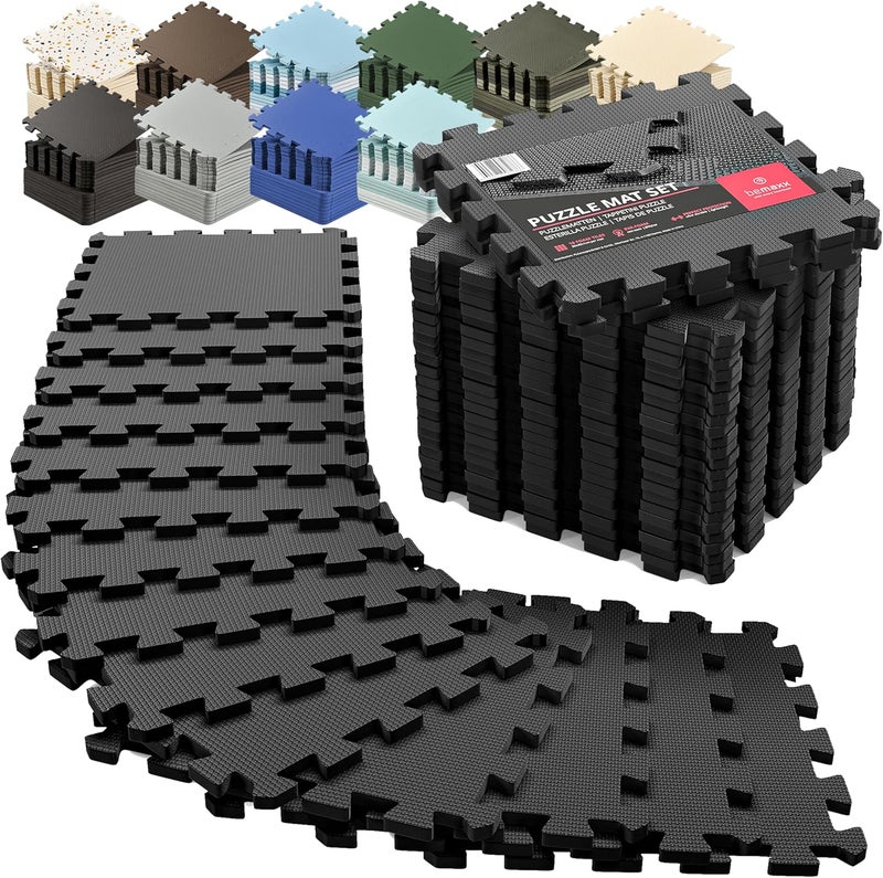 BeMaxx Gym Mats Set - 18 pcs EVA Interlocking Foam Floor Tiles (12.6"x12.6"x0.4") 18sqft Protective Gym Flooring Sports Home Workout Exercise Mats Puzzle Garage Fitness Play-Room Pool Treadmill Bike - Image 1