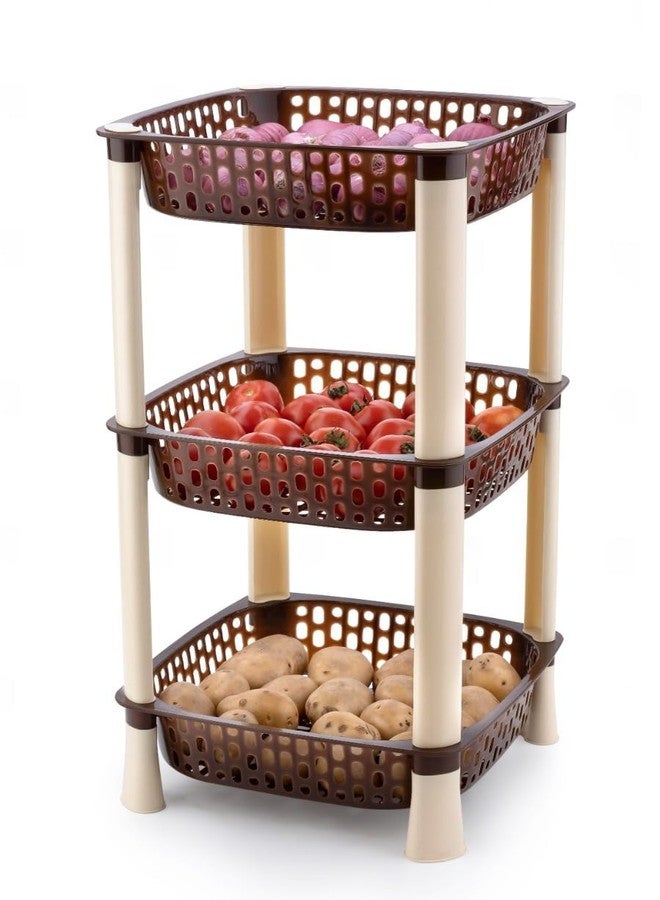SHRUTI Vegetable Basket for Kitchen, Potato and Onion Rack for Kitchen, Plastic Storage Organizer for Office and Home Snacks 2 Layer Multi-Purpose Step Shelf SQUARE RACK (Brown) - Image 3