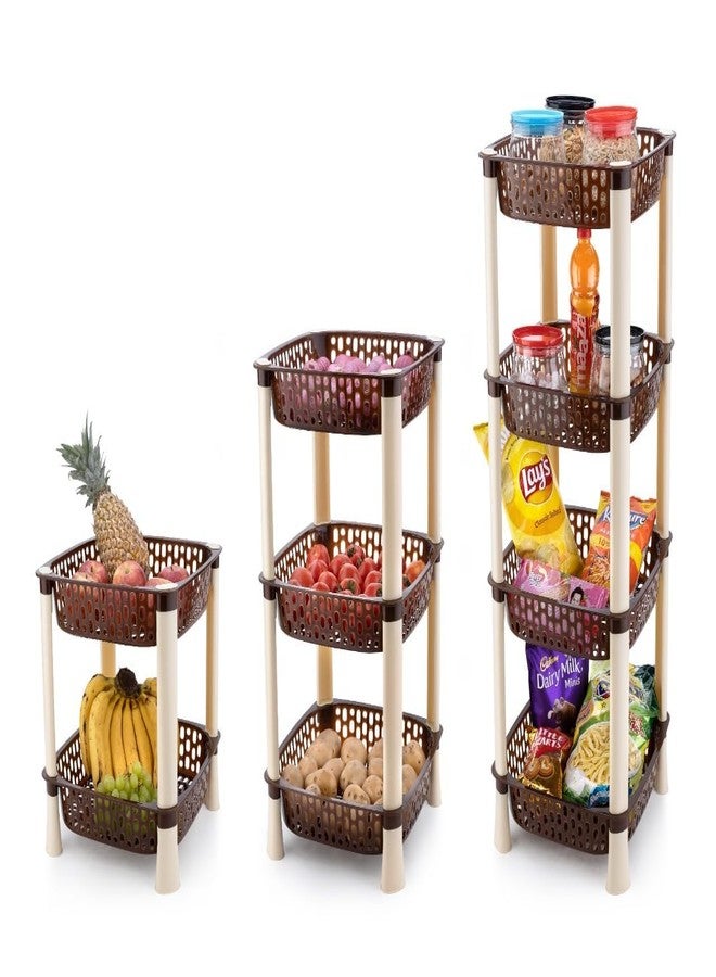 SHRUTI Vegetable Basket for Kitchen, Potato and Onion Rack for Kitchen, Plastic Storage Organizer for Office and Home Snacks 2 Layer Multi-Purpose Step Shelf SQUARE RACK (Brown) - Image 5