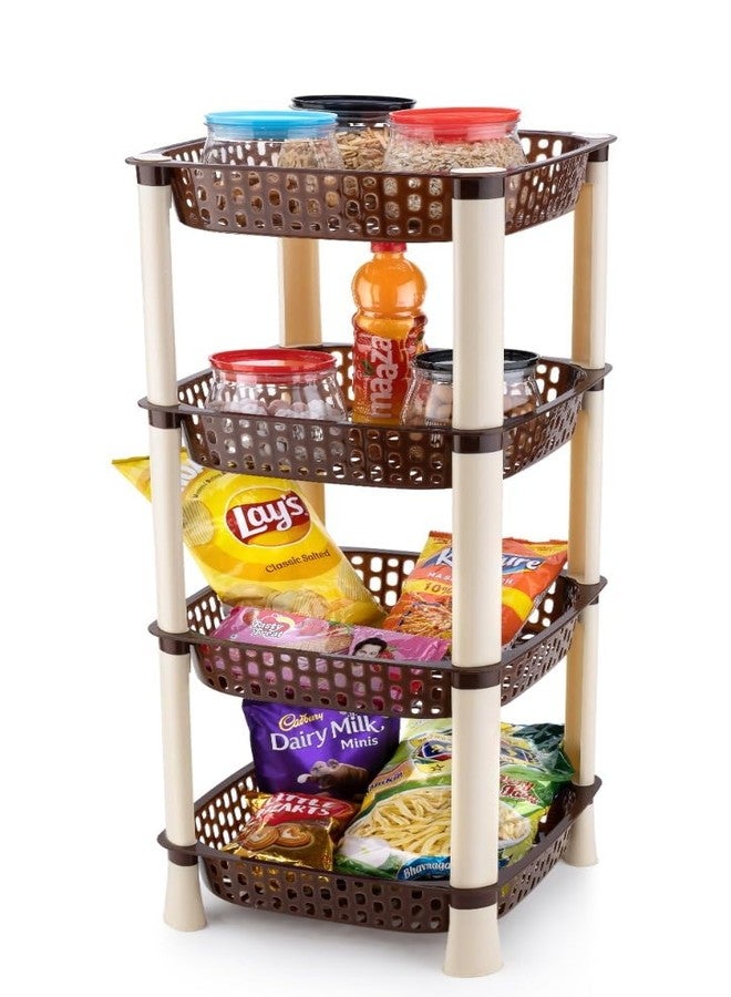 SHRUTI Vegetable Basket for Kitchen, Potato and Onion Rack for Kitchen, Plastic Storage Organizer for Office and Home Snacks 2 Layer Multi-Purpose Step Shelf SQUARE RACK (Brown) - Image 2