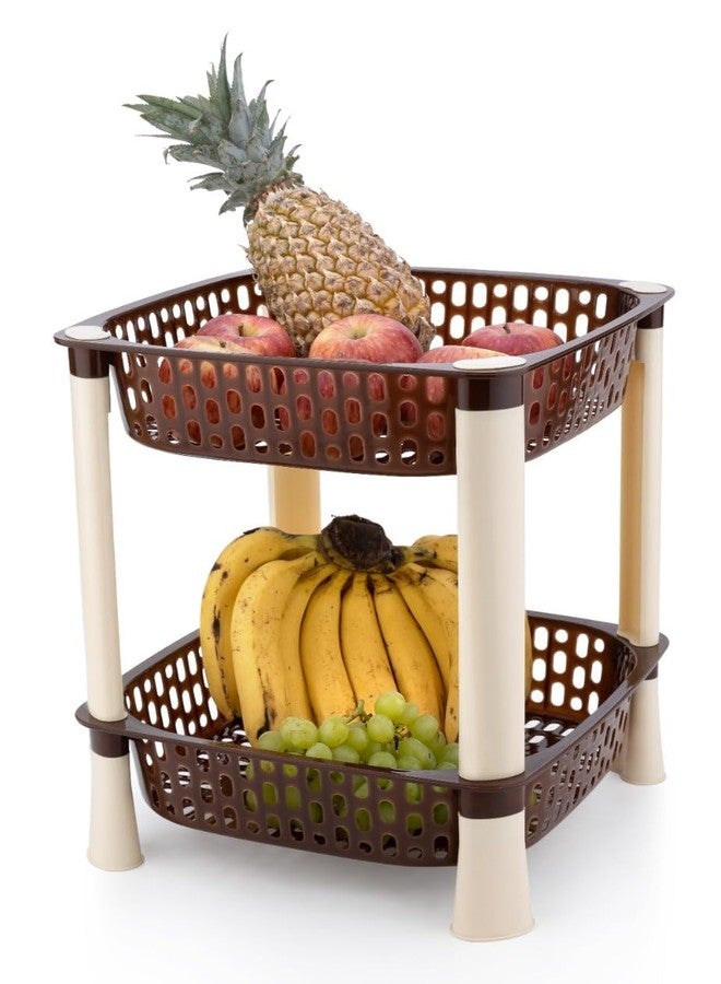 SHRUTI Vegetable Basket for Kitchen, Potato and Onion Rack for Kitchen, Plastic Storage Organizer for Office and Home Snacks 2 Layer Multi-Purpose Step Shelf SQUARE RACK (Brown) - Image 1