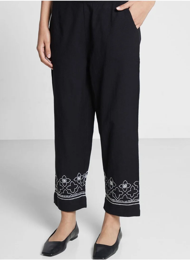 Fabindia Embroidered High Waist Pants