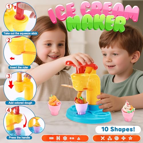 Crelloci 4 in 1 Color Dough Kitchen Creations Set Ice Cream Noodle Hamburger Cake Maker Machine Art Crafts Food Modeling Play Toys Tools Kit for Boys Girls Kids Toddlers Ages 3 24 Colors Dough - Image 5