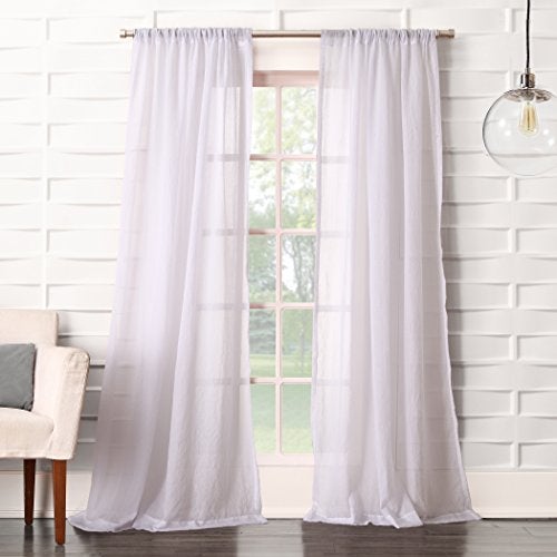 No. 918 Tayla Crushed Texture Semi-Sheer Rod Pocket Curtain Panel, 50" x 63", White - Image 1