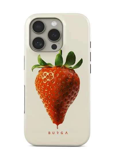 BURGA iPhone 16 pro Case, 2 Piece Hard Shell + TPU Silicone Interior, Shock Absorption, All Port Accessible, Raised Bezel For Screen & Camera Protection, Never Fading HQ Print,Strawberry Juicy