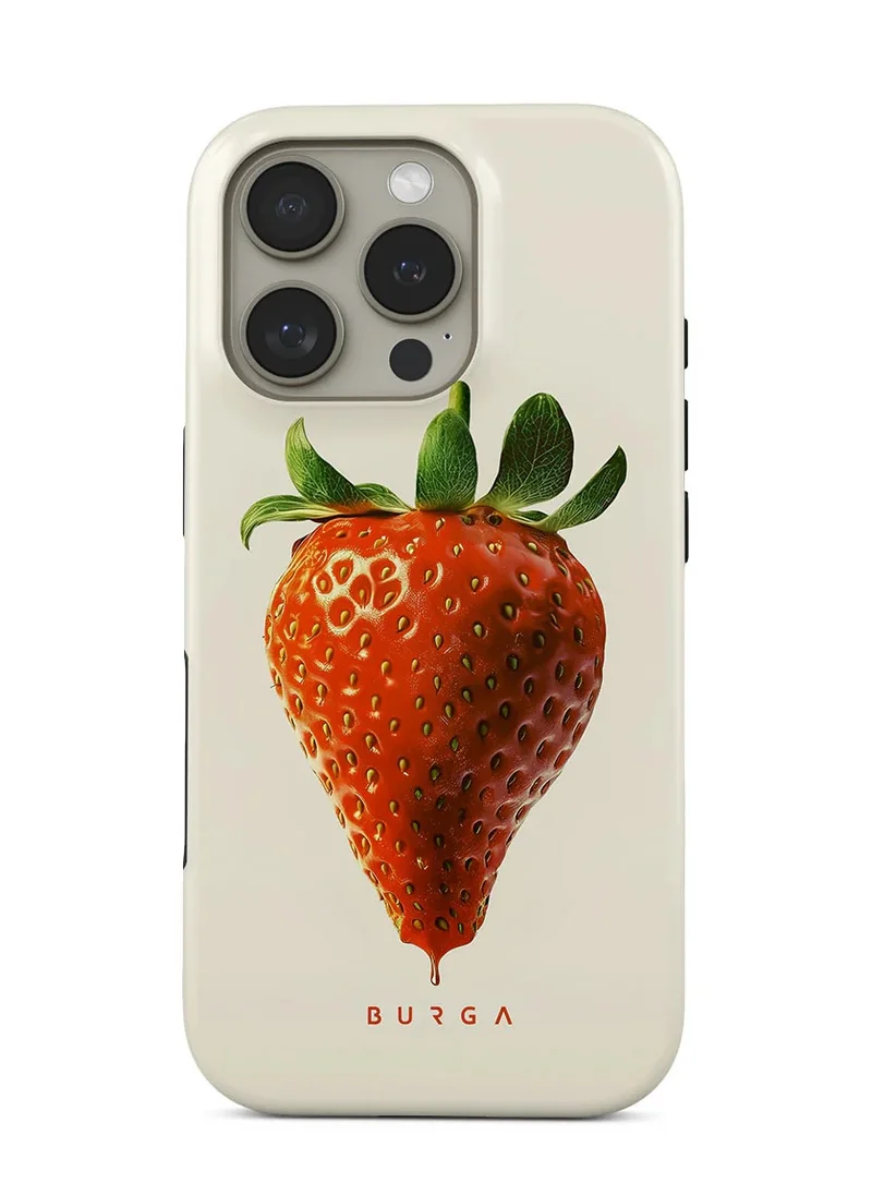 BURGA iPhone 16 pro Case, 2 Piece Hard Shell + TPU Silicone Interior, Shock Absorption, All Port Accessible, Raised Bezel For Screen & Camera Protection, Never Fading HQ Print,Strawberry Juicy
