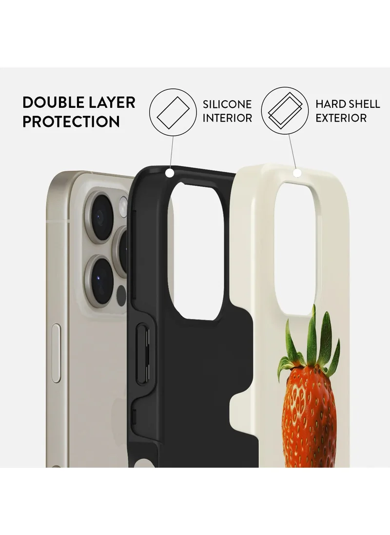 BURGA iPhone 16 pro Case, 2 Piece Hard Shell + TPU Silicone Interior, Shock Absorption, All Port Accessible, Raised Bezel For Screen & Camera Protection, Never Fading HQ Print,Strawberry Juicy