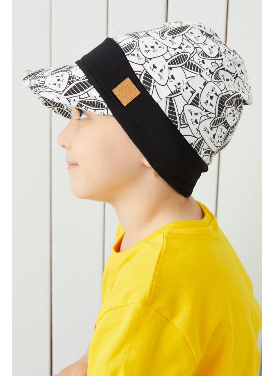 Babygiz - Cotton Handmade Soft Baby Kids Visor Black and White Hat - Image 1
