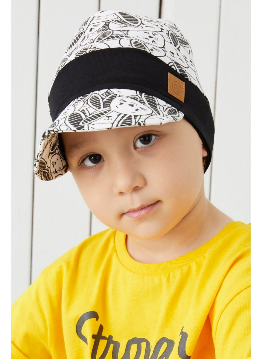 Babygiz - Cotton Handmade Soft Baby Kids Visor Black and White Hat - Image 1