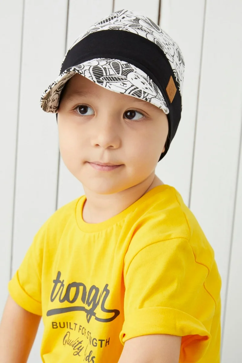 بيبيجيز Cotton Handmade Soft Baby Kids Visor Black and White Hat