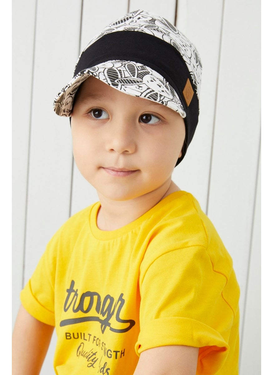 Babygiz - Cotton Handmade Soft Baby Kids Visor Black and White Hat - Image 1