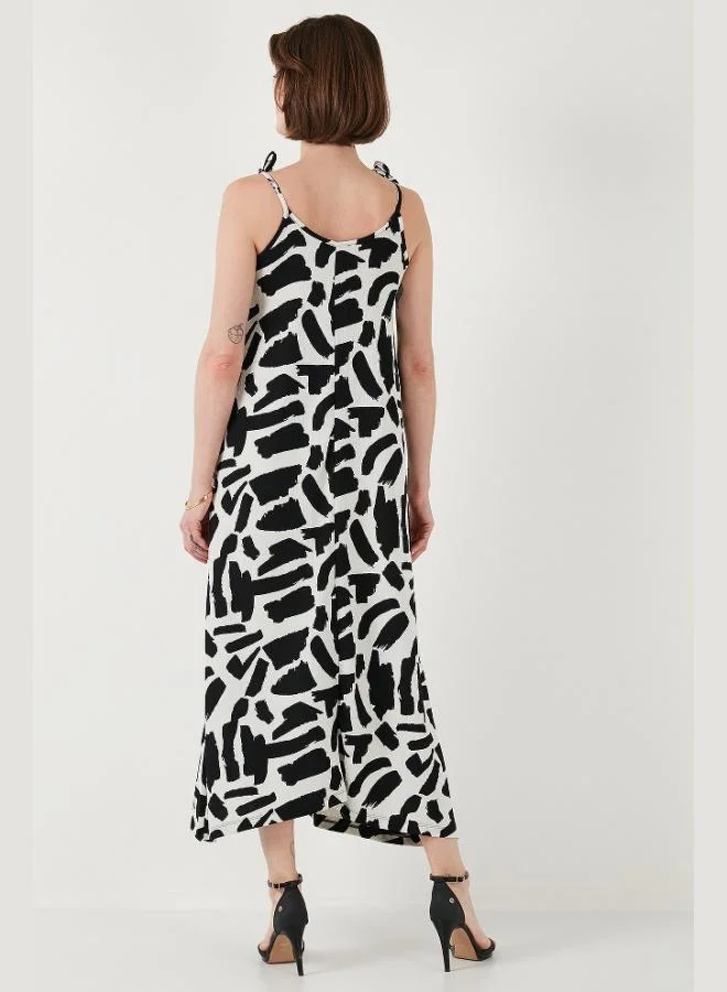 Lela Lela Patterned Midi Length Oversize Fit Tie-Strap Crew Neck Dress Women's Dress 5869009