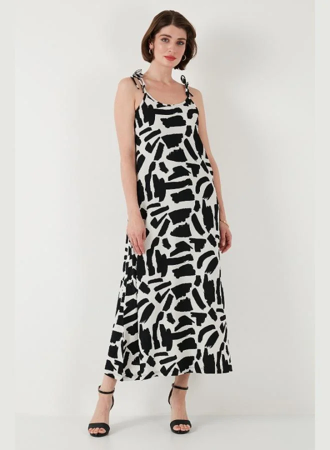 Lela Lela Patterned Midi Length Oversize Fit Tie-Strap Crew Neck Dress Women's Dress 5869009