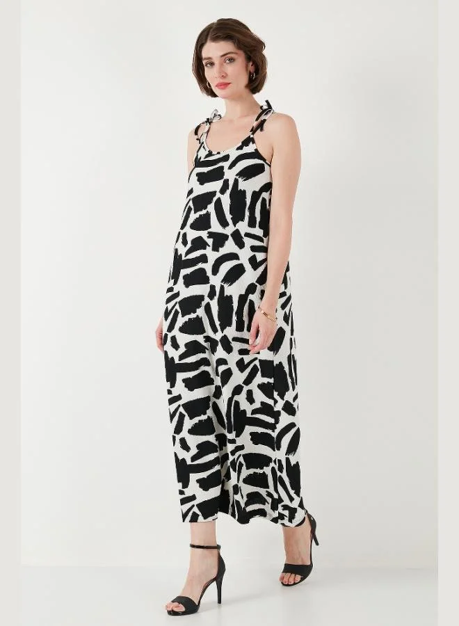 Lela Lela Patterned Midi Length Oversize Fit Tie-Strap Crew Neck Dress Women's Dress 5869009