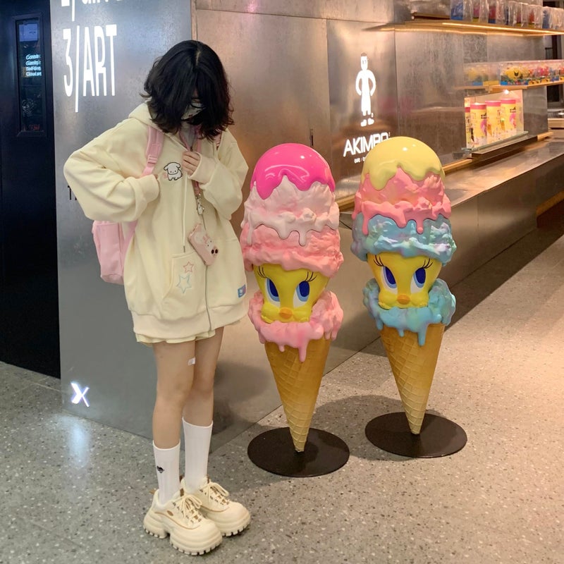 OATSBAS Kawaii Zip Up Hoodie Women Cute Cartoon Embroidery Oversized Pullover Sweatshirt Harajuku Kawaii Hooded Top (Large,Beige-Thick) - Image 4