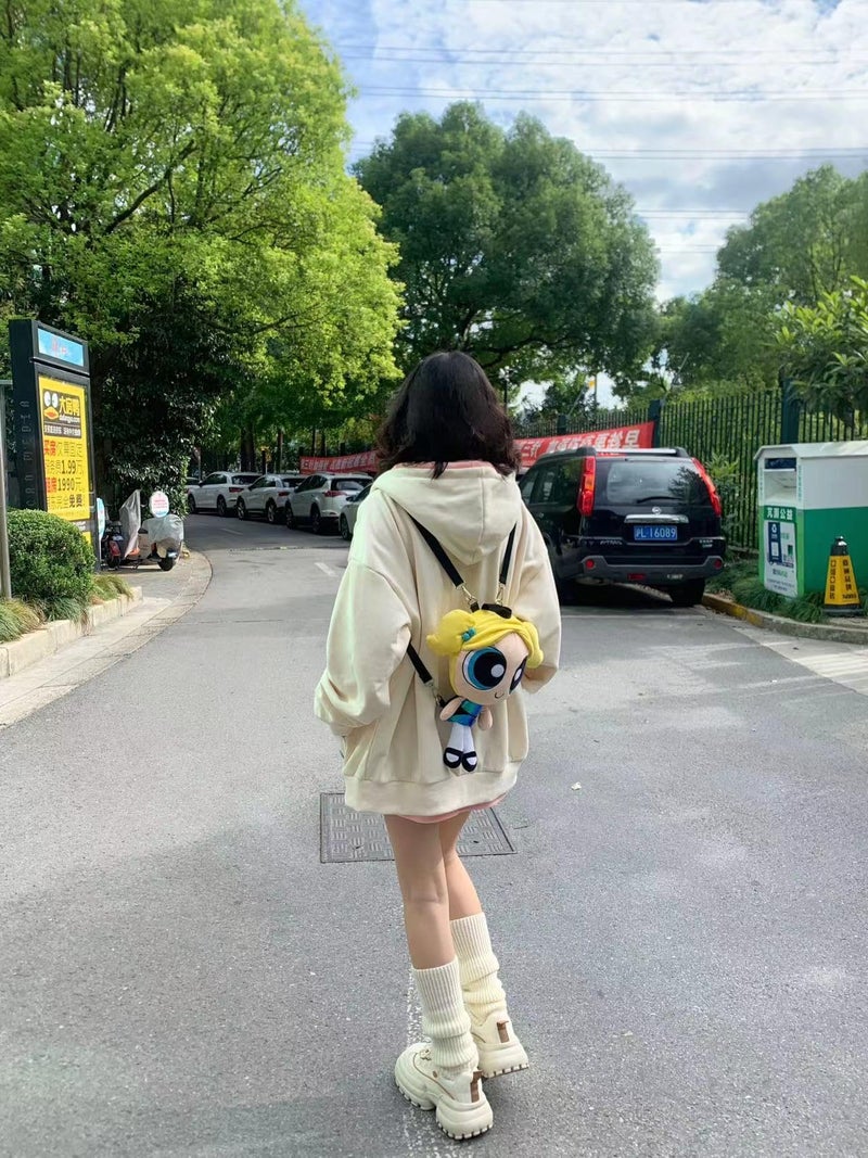 OATSBAS Kawaii Zip Up Hoodie Women Cute Cartoon Embroidery Oversized Pullover Sweatshirt Harajuku Kawaii Hooded Top (Large,Beige-Thick) - Image 5