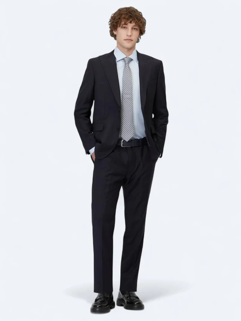 Kip Navy Blue Plain Modern Fit Wool Blended Suit