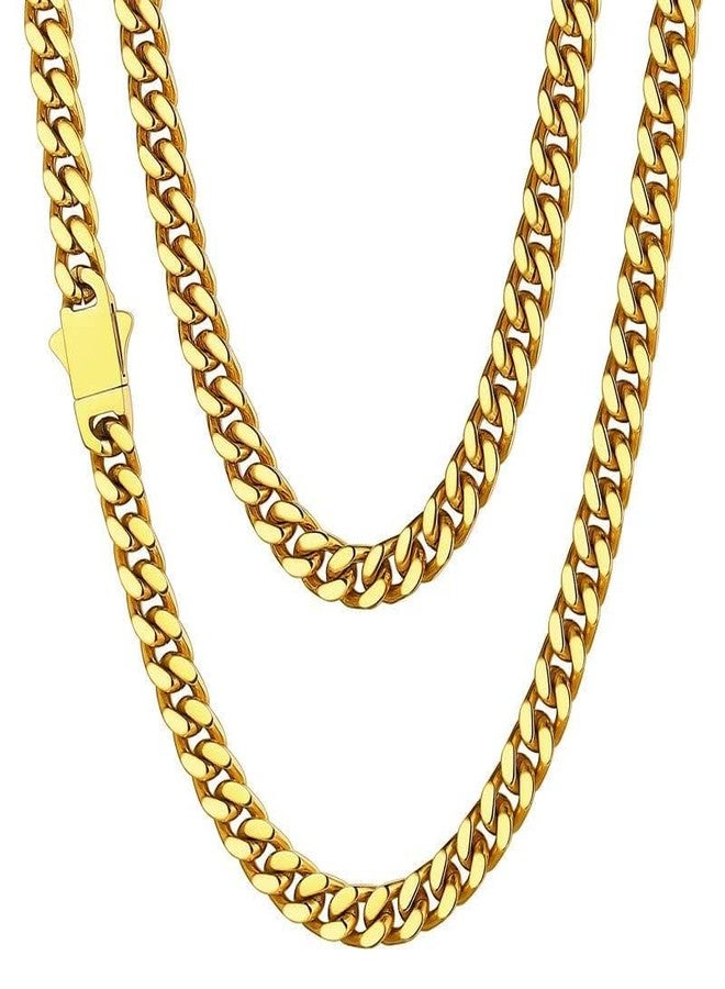ChainsHouse Stainless Steel Mens Cuban Link Chain, Black/ 18K Gold Plated Miami Cuban Chain Necklace, 5mm/7mm/9mm/12mm/14mm Width, No Tarnish& Durable Hip Hop Mens Jewelry, 18"-30", Send Gift Box, 20 - Image 1