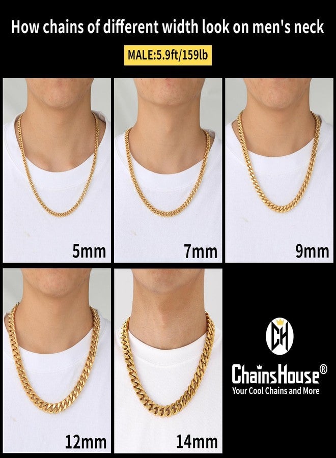 ChainsHouse Stainless Steel Mens Cuban Link Chain, Black/ 18K Gold Plated Miami Cuban Chain Necklace, 5mm/7mm/9mm/12mm/14mm Width, No Tarnish& Durable Hip Hop Mens Jewelry, 18"-30", Send Gift Box, 20 - Image 5