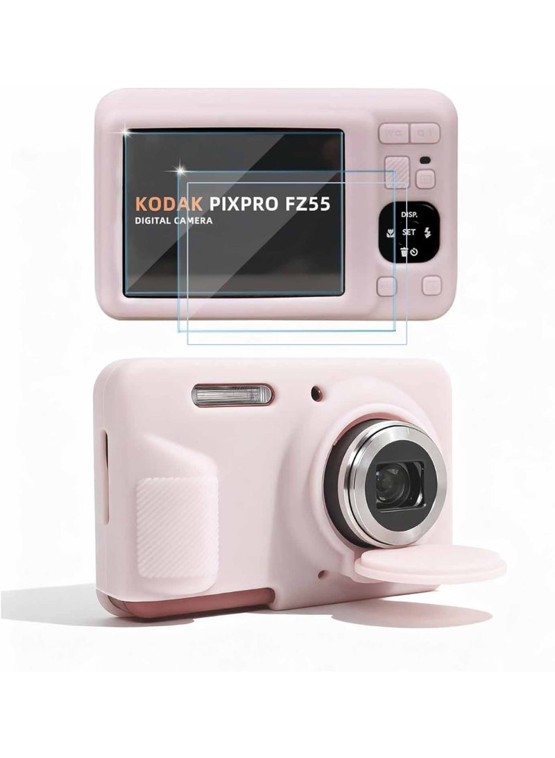 QIRG Case for Kodak PIXPRO FZ55 Digital Camera Accessories, Soft Silicone Protective Case, Slim Fit Sleeve with Removable Lens Cover and Screen Protector, Lightweight, Anti-Scratch (Jelly Pink) - Image 1