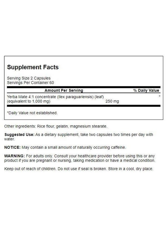 Swanson Yerba Mate (4:1) Energy Vitality Support 125 Milligrams 120 Capsules - Image 2