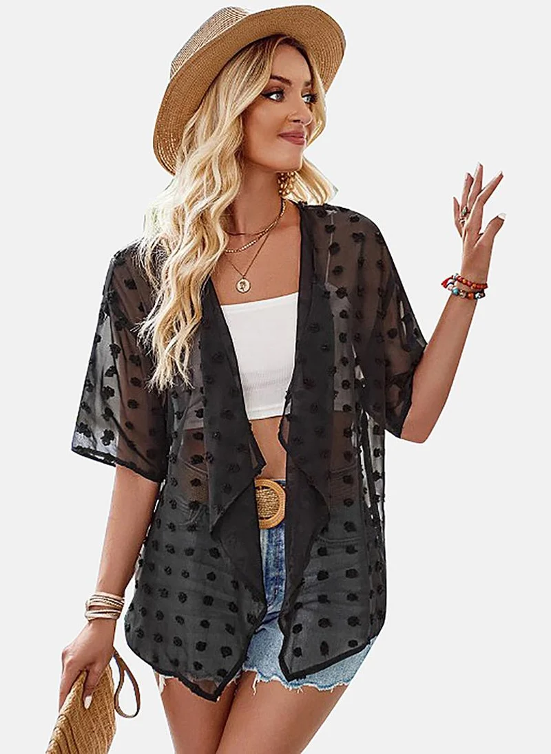 YUNIQEE Black Solid Relaxed Fit Open front Shrugs