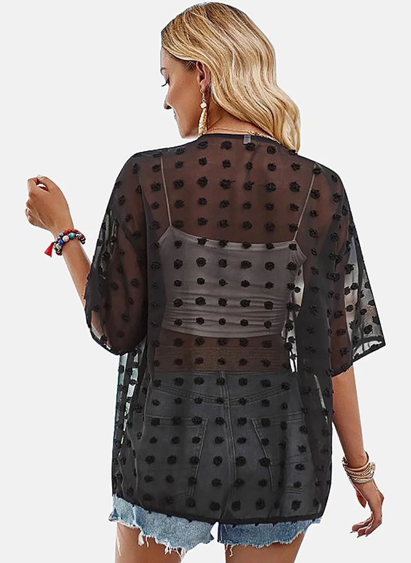 YUNIQEE Black Solid Relaxed Fit Open front Shrugs