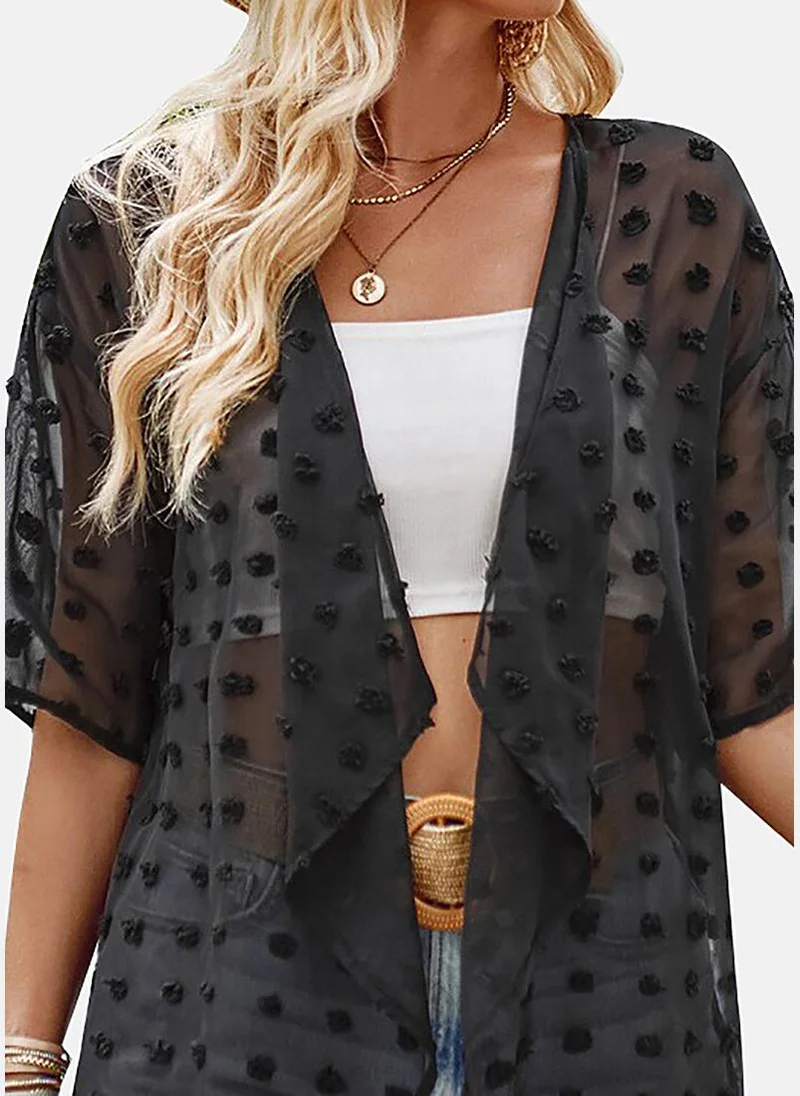 YUNIQEE Black Solid Relaxed Fit Open front Shrugs
